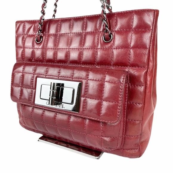 CHANEL Chocolate Bar Mademoiselle Reissue Square Tote Bag Red - Picture 10 of 10
